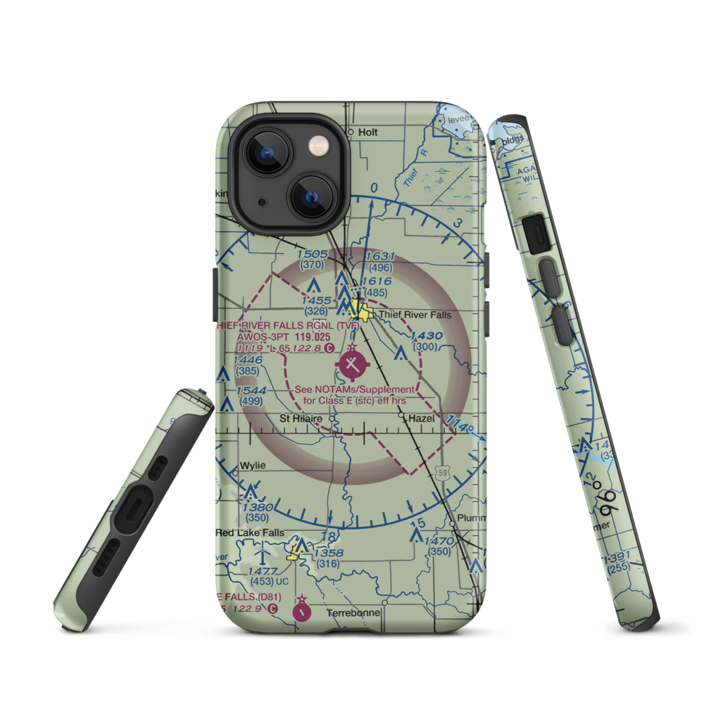 Thief River Falls Regional Airport (TVF) VFR Sectional  Tough iPhone Case iPhone 13 model shown