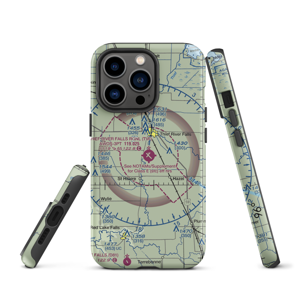 Thief River Falls Regional Airport (TVF) VFR Sectional  Tough iPhone Case iPhone 13 Pro model shown