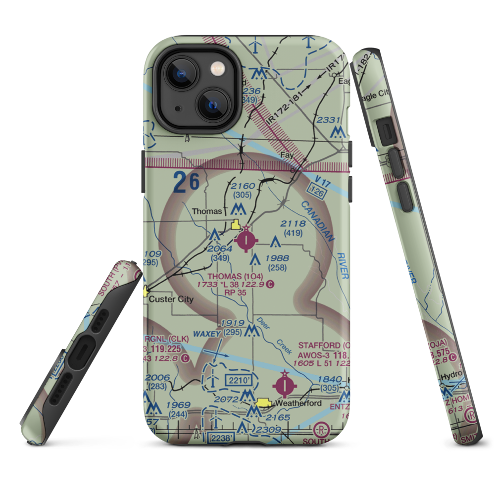 Thomas Municipal Airport (1O4) VFR Sectional  Tough iPhone Case iPhone 14 Plus model shown