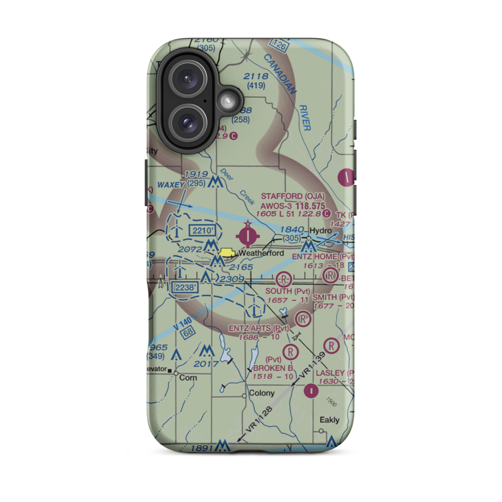 Thomas P Stafford Airport (OJA) VFR Sectional  Tough iPhone Case iPhone 16 Plus model shown