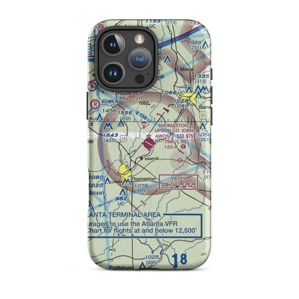 Thomaston Upson County Airport (OPN) VFR Sectional  Tough iPhone Case iPhone 16 Pro Max model shown