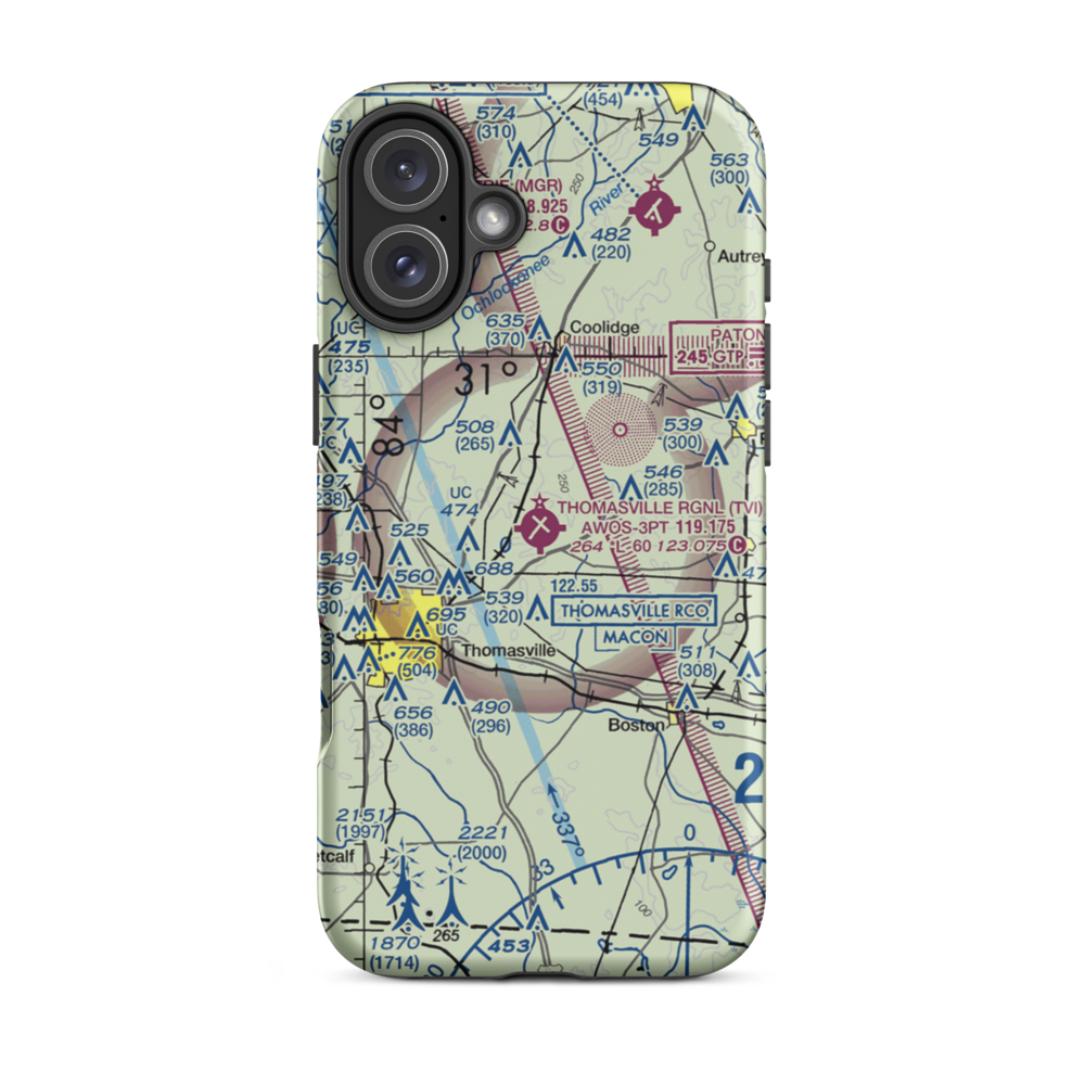 Thomasville Regional Airport (TVI) VFR Sectional  Tough iPhone Case iPhone 16 Plus model shown