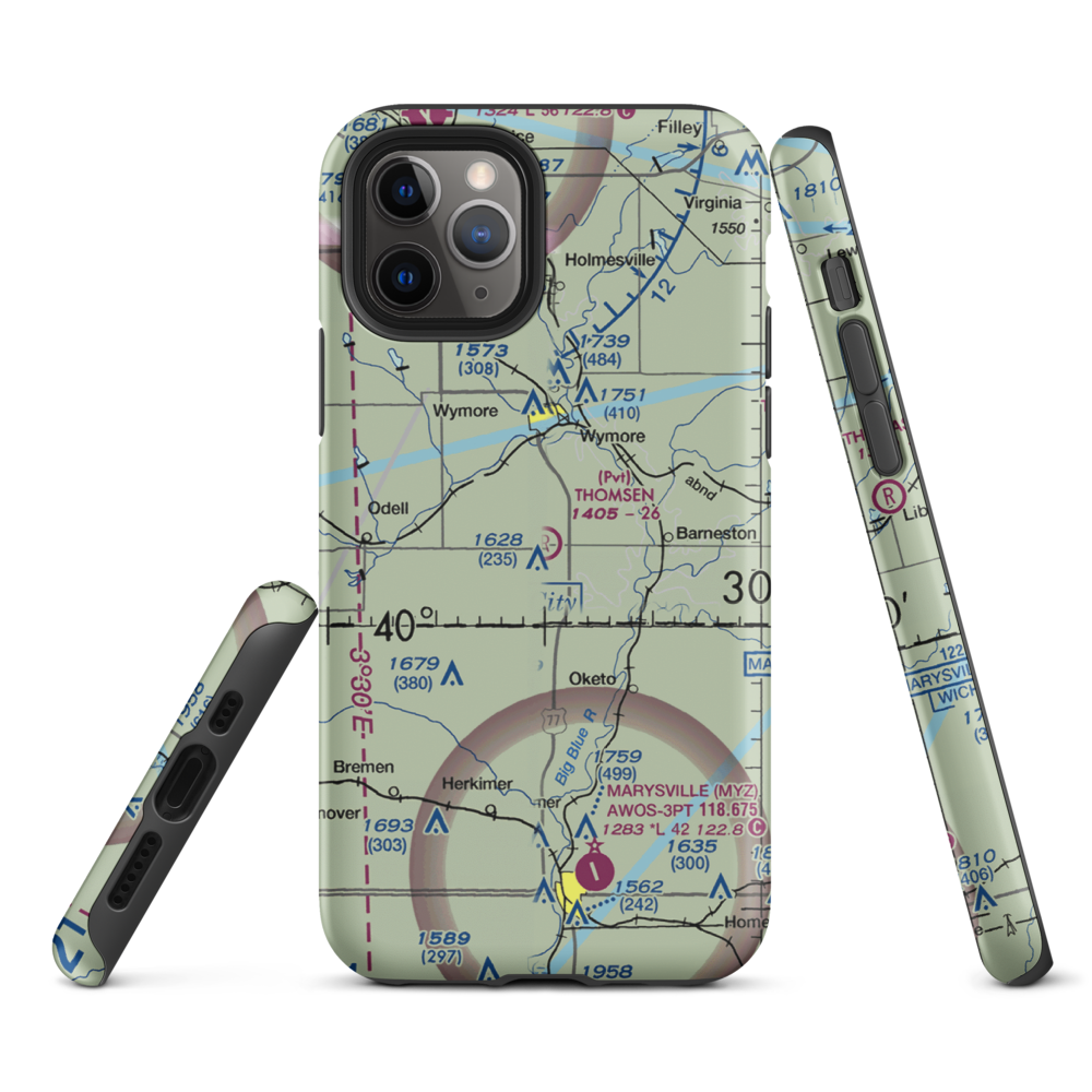 Thomsen Airport (NE92) VFR Sectional  Tough iPhone Case iPhone 11 Pro model shown