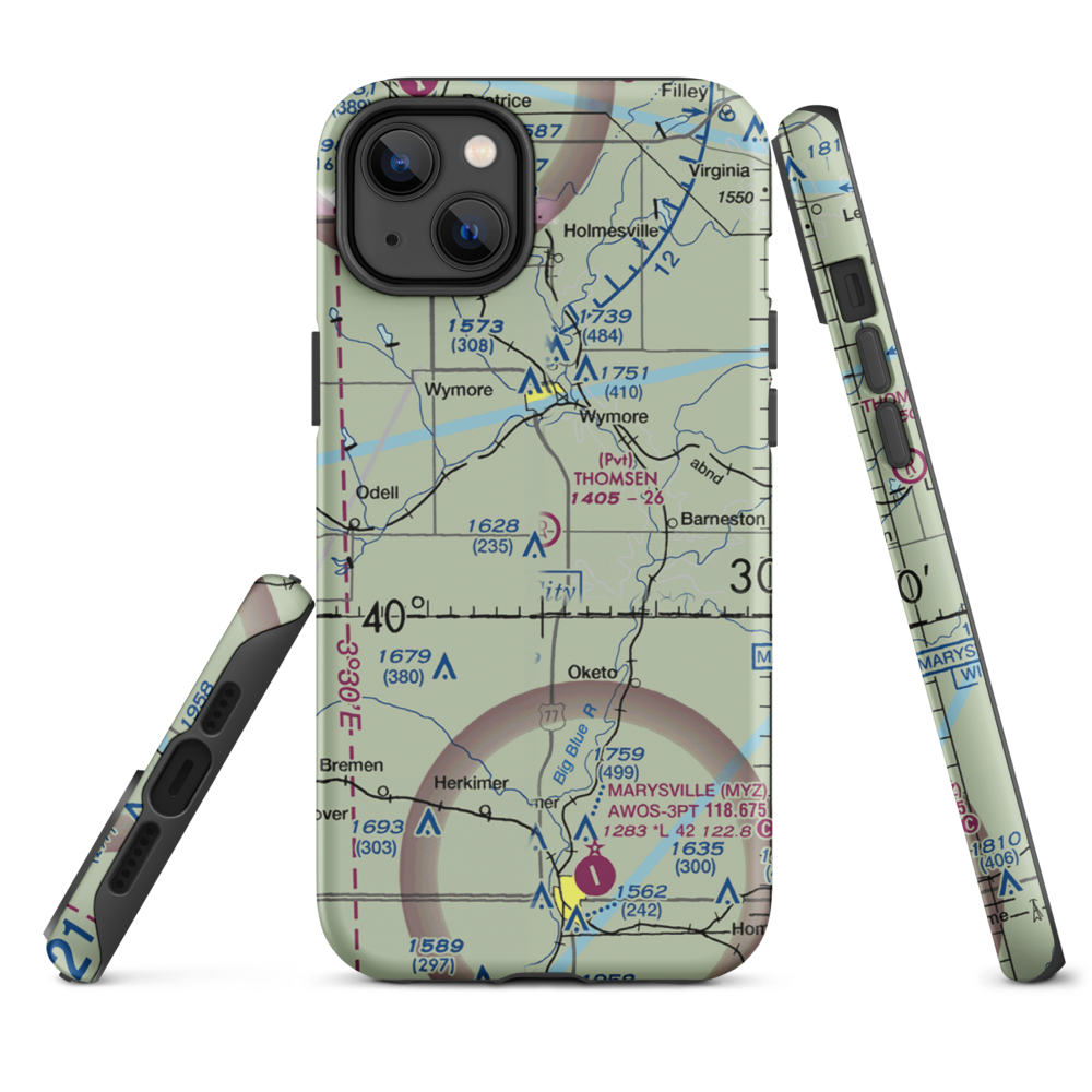 Thomsen Airport (NE92) VFR Sectional  Tough iPhone Case iPhone 14 Plus model shown