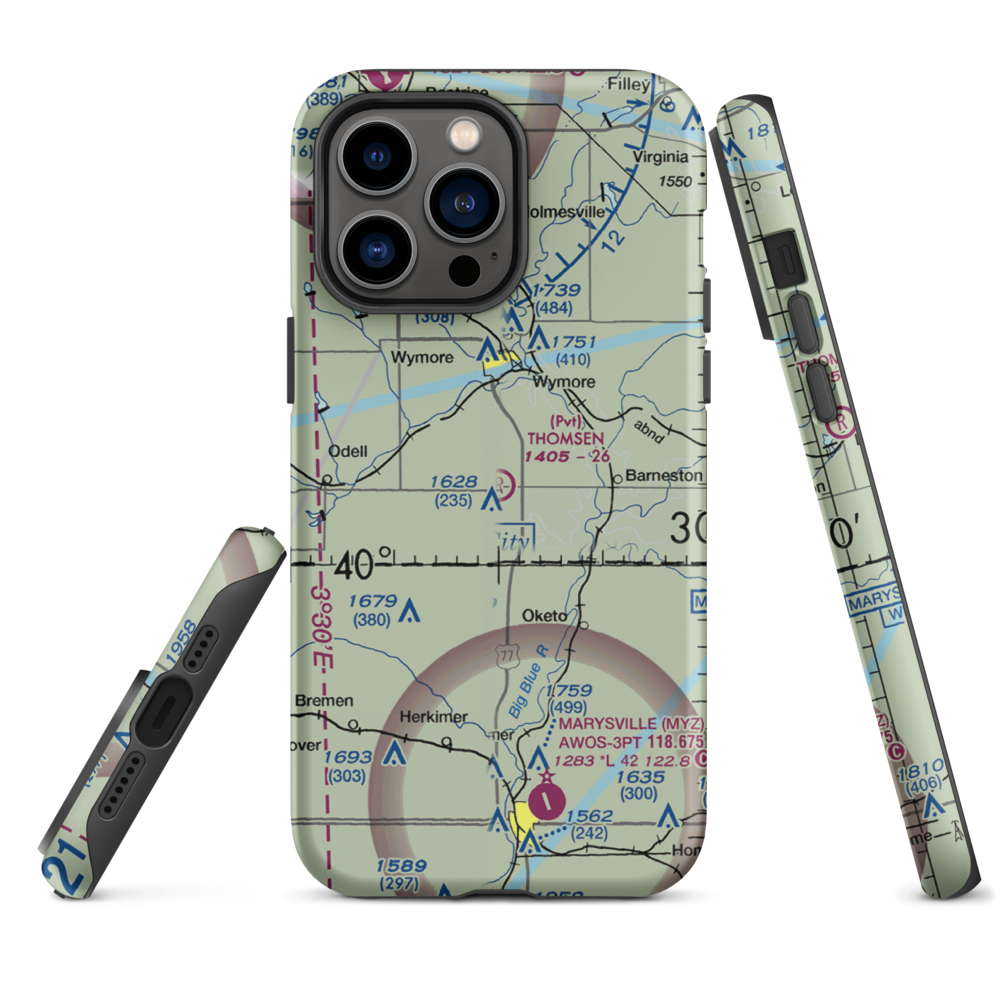 Thomsen Airport (NE92) VFR Sectional  Tough iPhone Case iPhone 14 Pro Max model shown