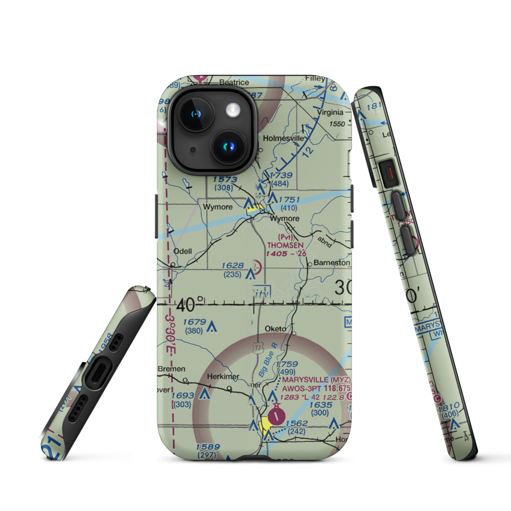 Thomsen Airport (NE92) VFR Sectional  Tough iPhone Case iPhone 15 model shown