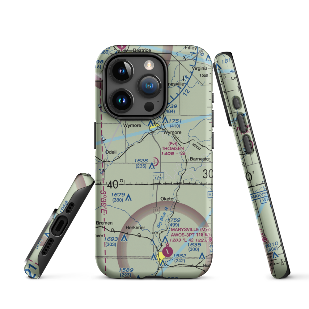 Thomsen Airport (NE92) VFR Sectional  Tough iPhone Case iPhone 15 Pro model shown