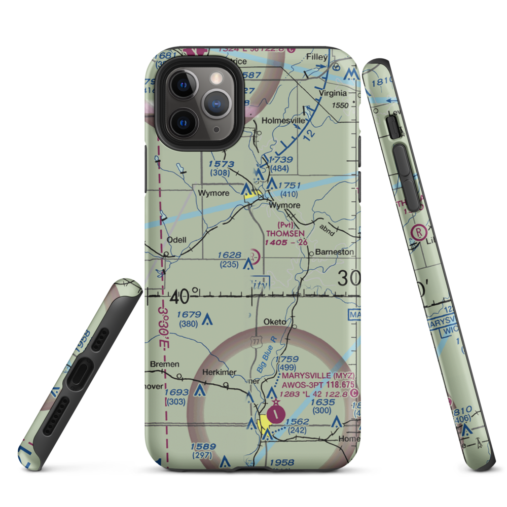 Thomsen Airport (NE92) VFR Sectional  Tough iPhone Case iPhone 11 Pro Max model shown