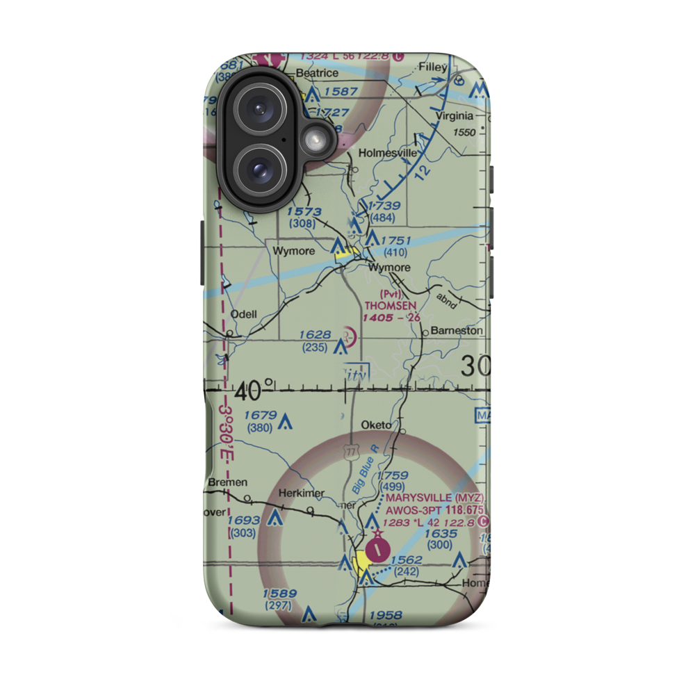 Thomsen Airport (NE92) VFR Sectional  Tough iPhone Case iPhone 16 Plus model shown
