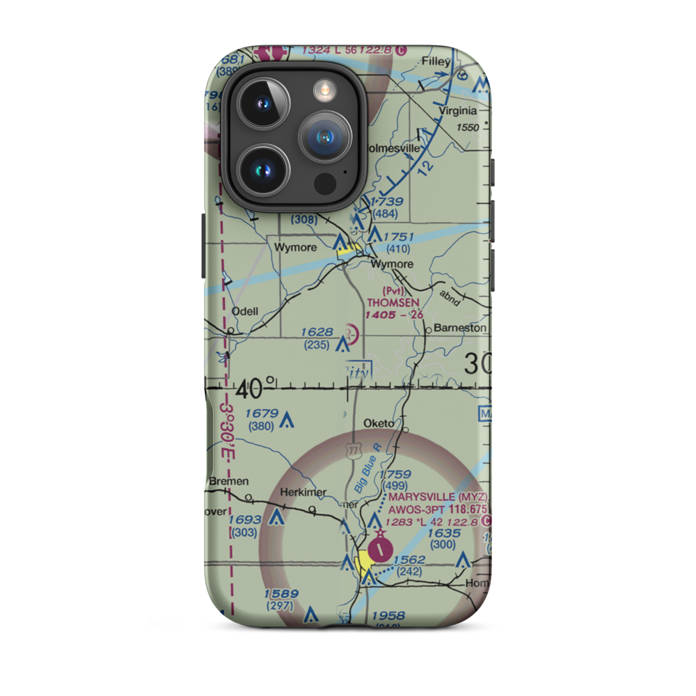 Thomsen Airport (NE92) VFR Sectional  Tough iPhone Case iPhone 16 Pro Max model shown