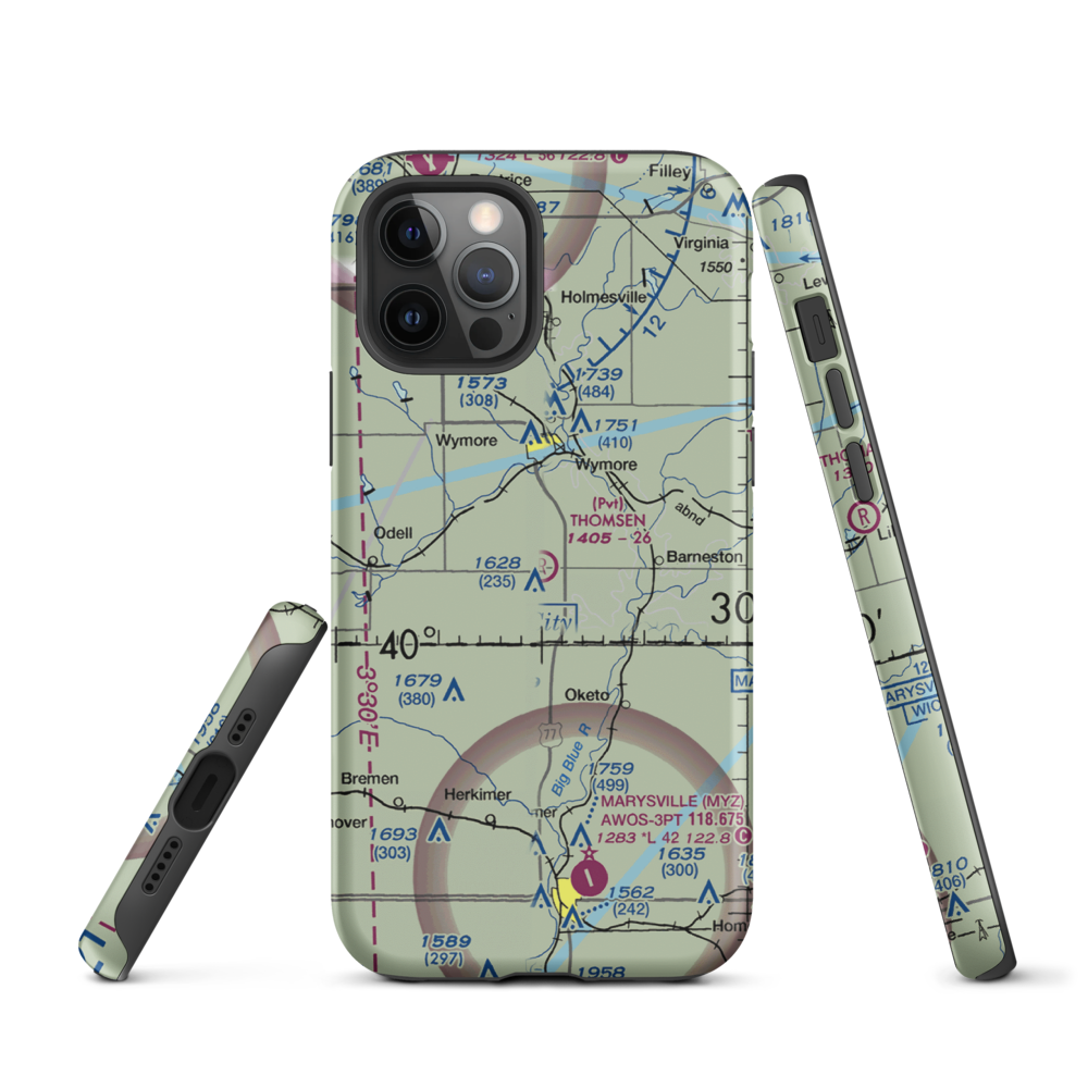 Thomsen Airport (NE92) VFR Sectional  Tough iPhone Case iPhone 12 Pro model shown
