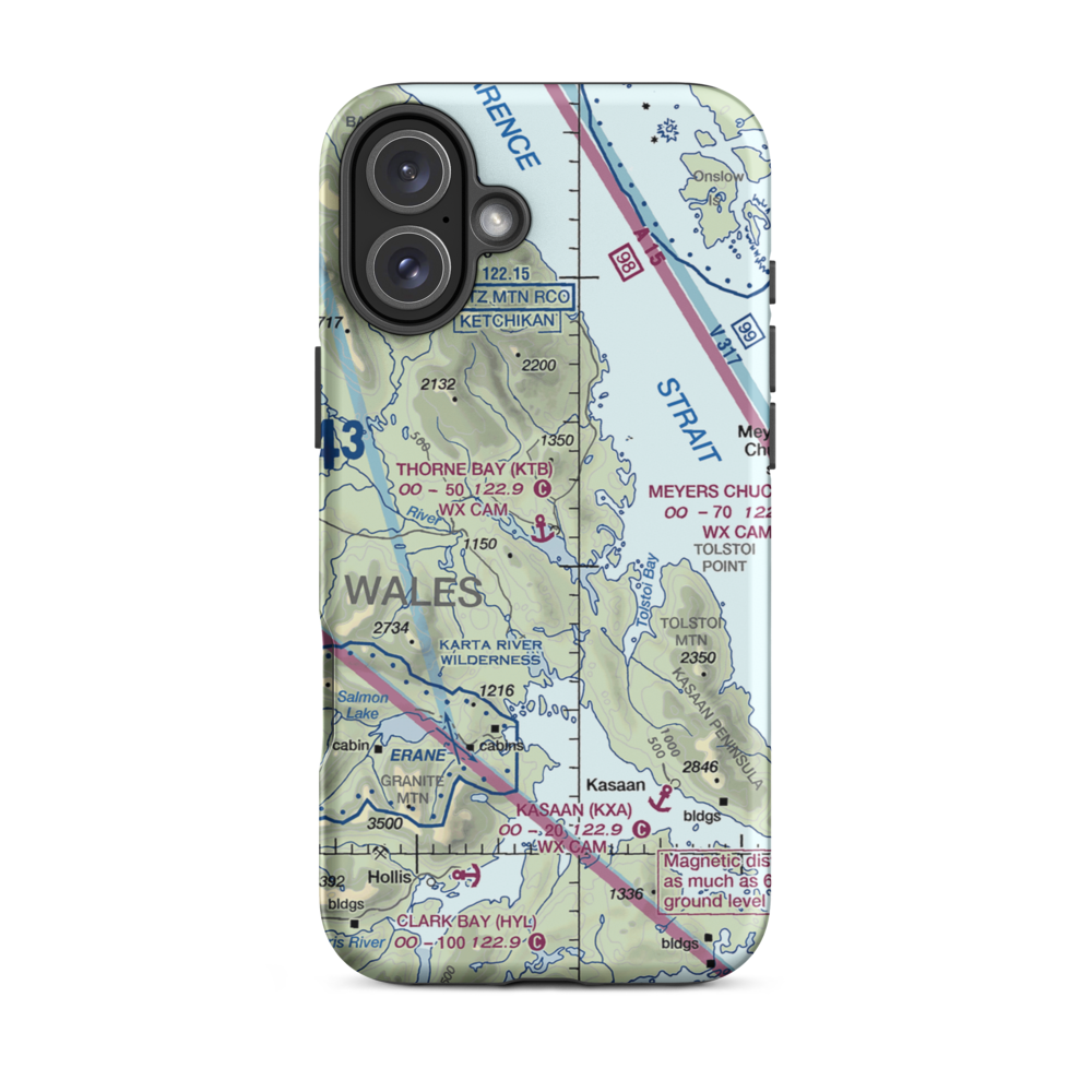 Thorne Bay Seaplane Base (KTB) VFR Sectional  Tough iPhone Case iPhone 16 Plus model shown