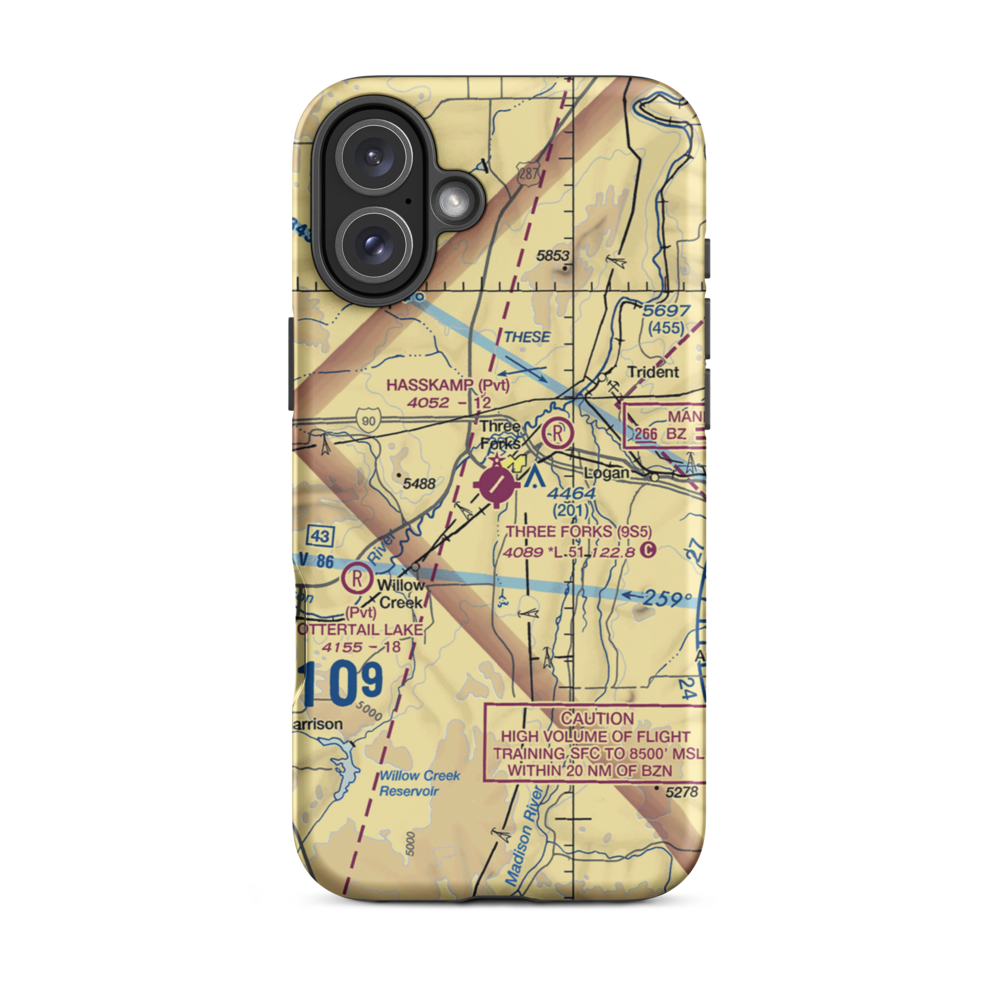 Three Forks Airport (9S5) VFR Sectional  Tough iPhone Case iPhone 16 Plus model shown