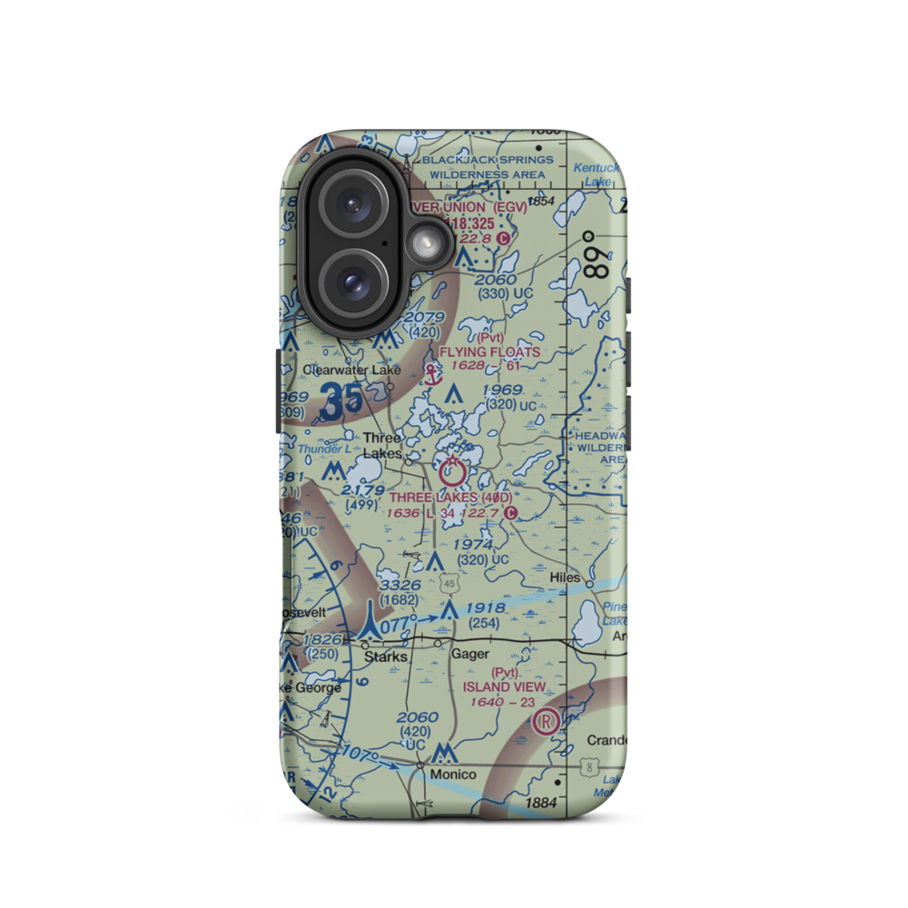 Three Lakes Municipal Airport (40D) VFR Sectional  Tough iPhone Case iPhone 16 model shown