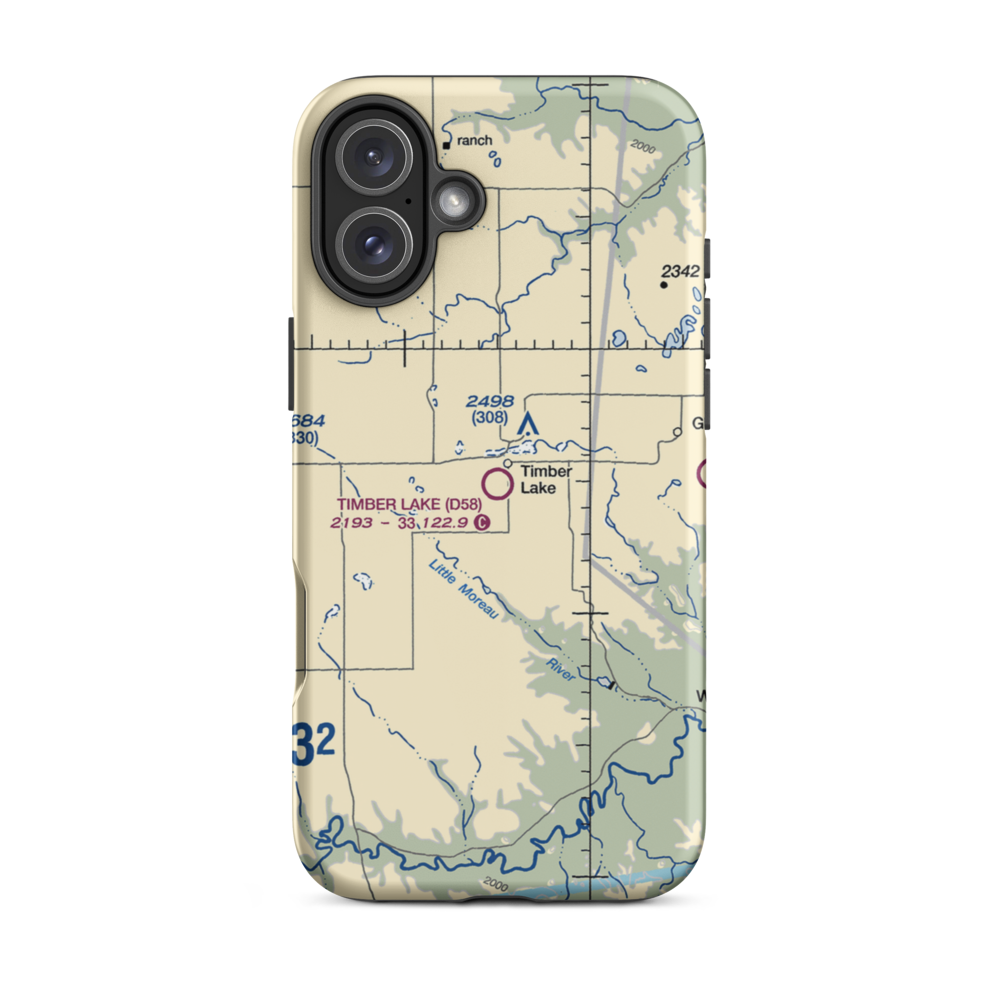 Timber Lake Municipal Airport (D58) VFR Sectional  Tough iPhone Case iPhone 16 Plus model shown