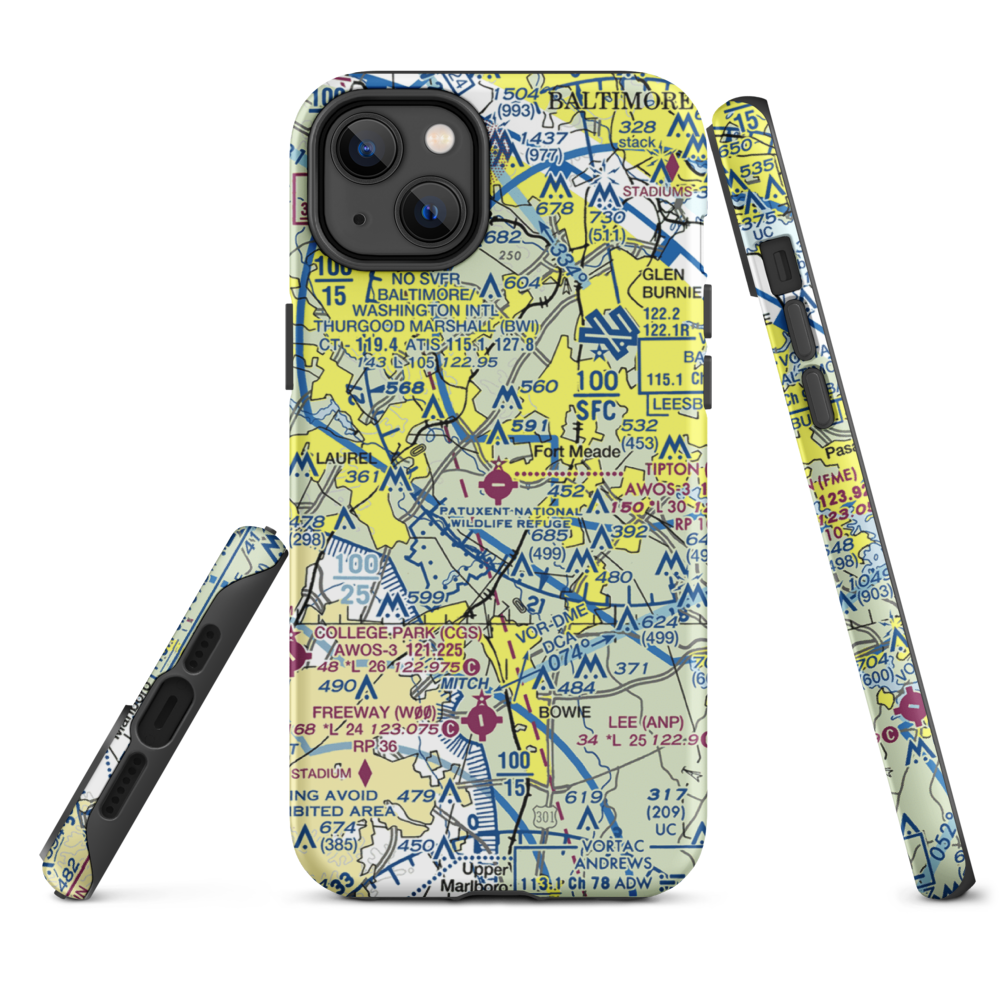 Tipton Airport (FME) VFR Sectional  Tough iPhone Case iPhone 14 Plus model shown