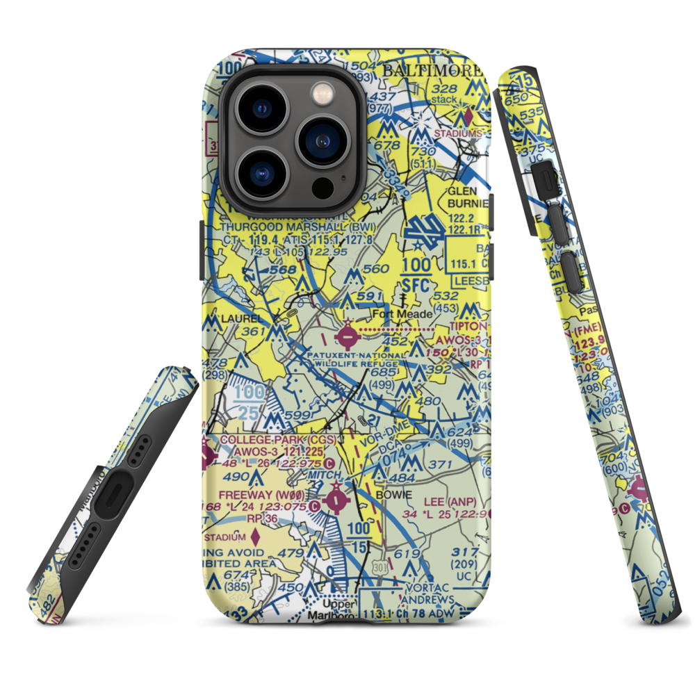 Tipton Airport (FME) VFR Sectional  Tough iPhone Case iPhone 14 Pro Max model shown