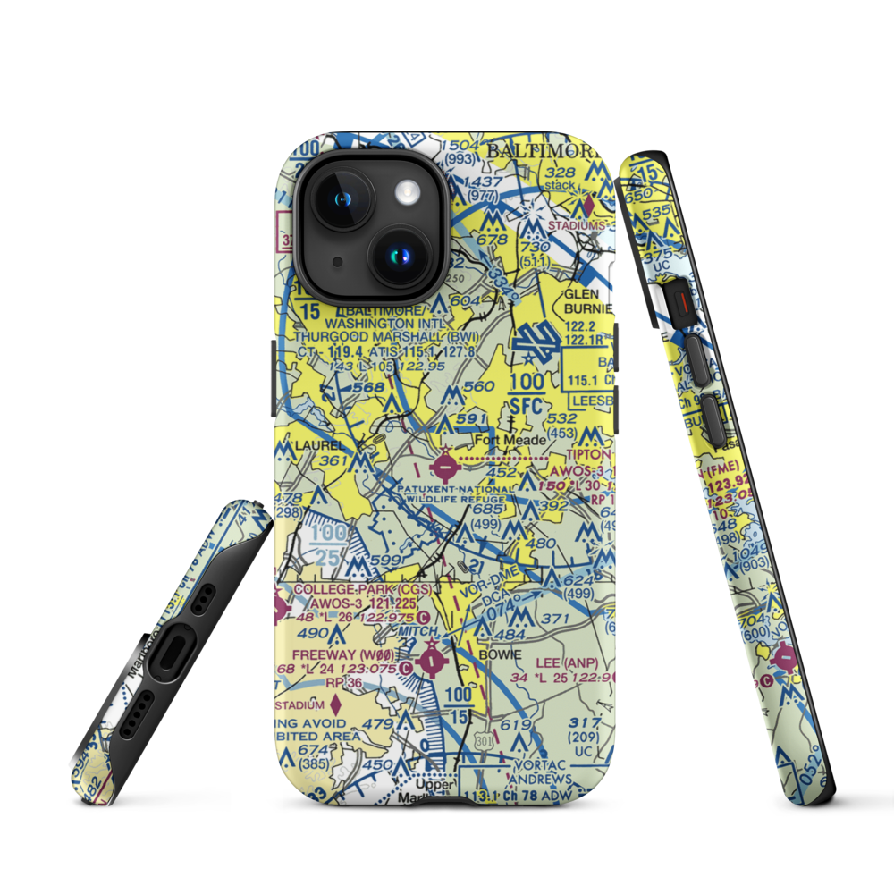 Tipton Airport (FME) VFR Sectional  Tough iPhone Case iPhone 15 model shown
