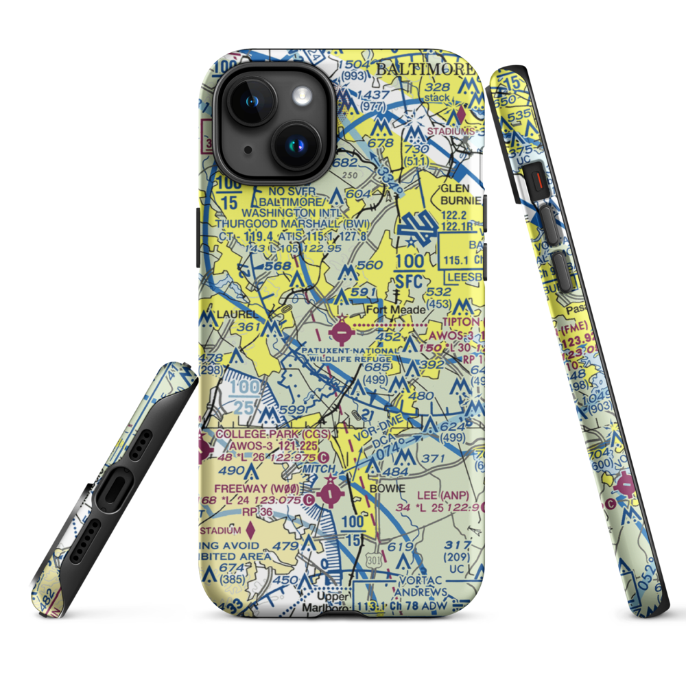 Tipton Airport (FME) VFR Sectional  Tough iPhone Case iPhone 15 Plus model shown