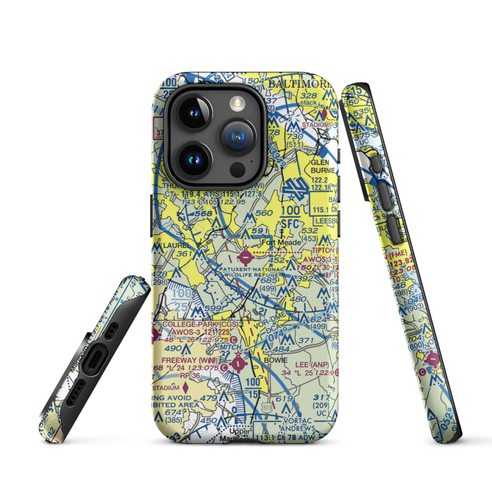 Tipton Airport (FME) VFR Sectional  Tough iPhone Case iPhone 15 Pro model shown