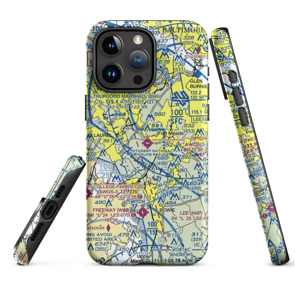 Tipton Airport (FME) VFR Sectional  Tough iPhone Case iPhone 15 Pro Max model shown