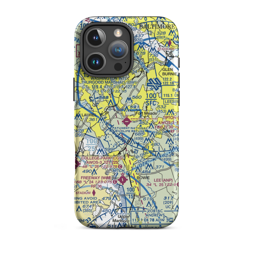 Tipton Airport (FME) VFR Sectional  Tough iPhone Case iPhone 16 Pro Max model shown
