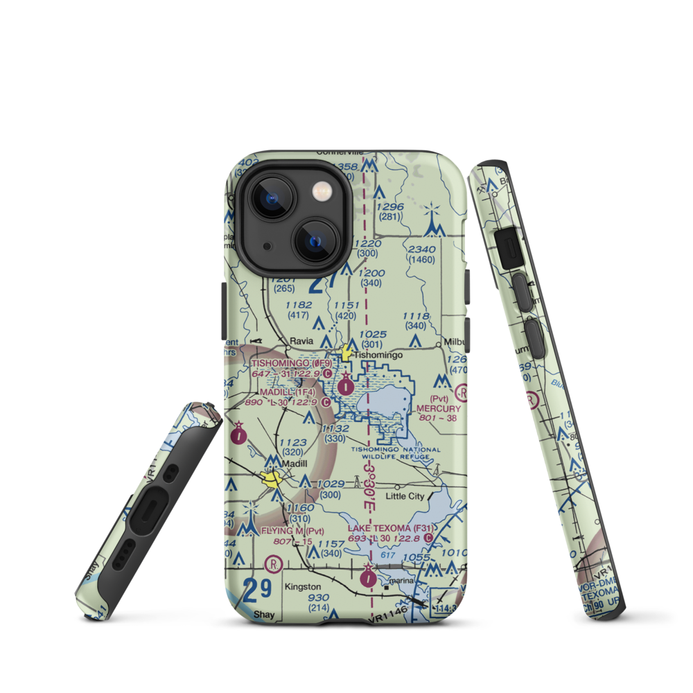 Tishomingo Airpark (0F9) VFR Sectional  Tough iPhone Case iPhone 13 mini model shown
