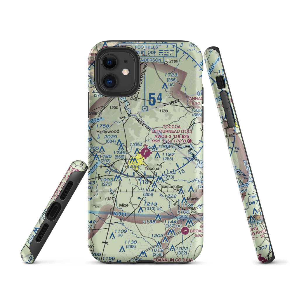 Toccoa Airport - R.G. Letourneau Field (TOC) VFR Sectional  Tough iPhone Case iPhone 11 model shown