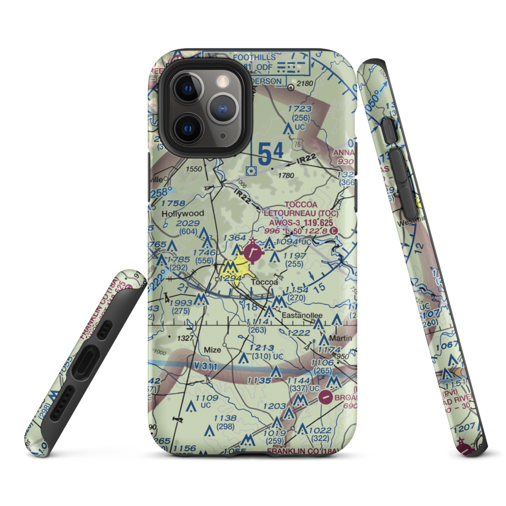 Toccoa Airport - R.G. Letourneau Field (TOC) VFR Sectional  Tough iPhone Case iPhone 11 Pro model shown