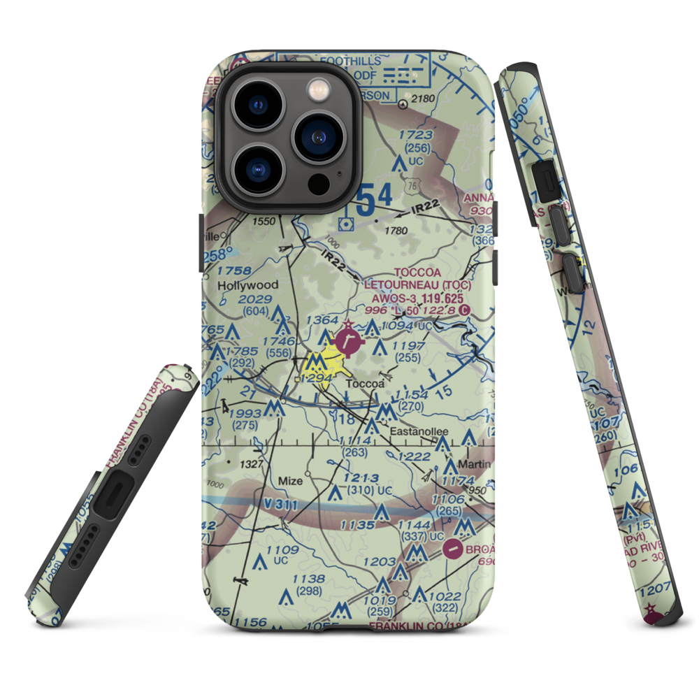 Toccoa Airport - R.G. Letourneau Field (TOC) VFR Sectional  Tough iPhone Case iPhone 13 Pro Max model shown