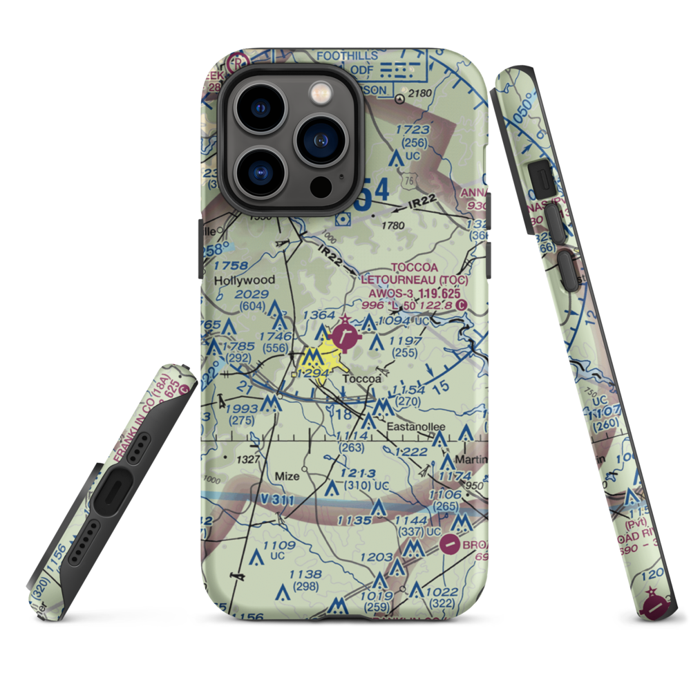 Toccoa Airport - R.G. Letourneau Field (TOC) VFR Sectional  Tough iPhone Case iPhone 14 Pro Max model shown