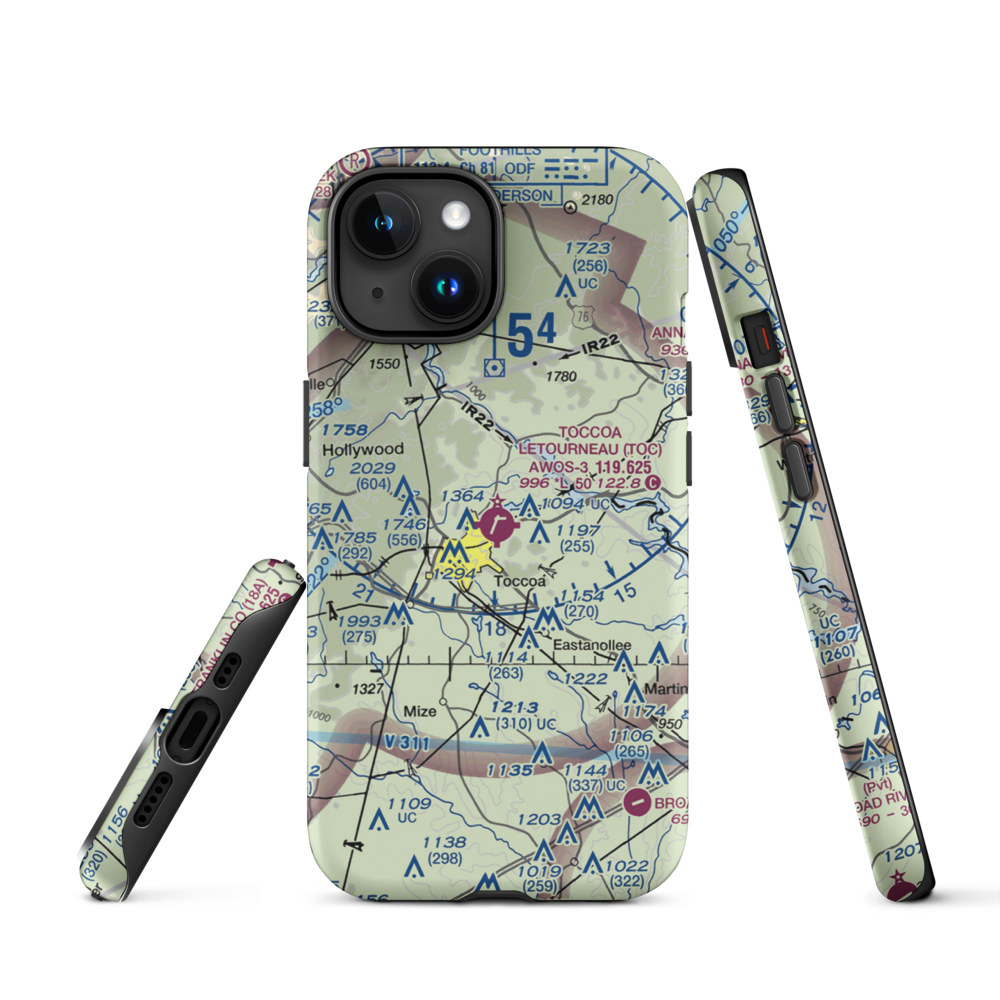 Toccoa Airport - R.G. Letourneau Field (TOC) VFR Sectional  Tough iPhone Case iPhone 15 model shown