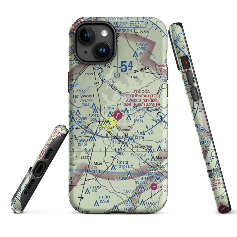 Toccoa Airport - R.G. Letourneau Field (TOC) VFR Sectional  Tough iPhone Case iPhone 15 Plus model shown
