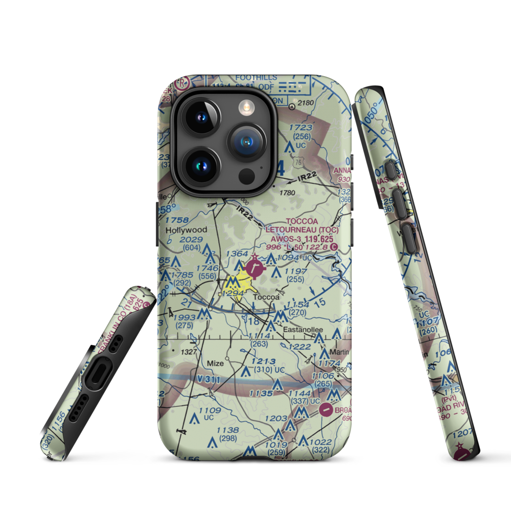 Toccoa Airport - R.G. Letourneau Field (TOC) VFR Sectional  Tough iPhone Case iPhone 15 Pro model shown
