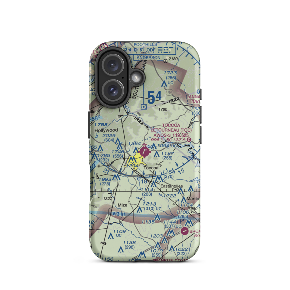 Toccoa Airport - R.G. Letourneau Field (TOC) VFR Sectional  Tough iPhone Case iPhone 16 model shown