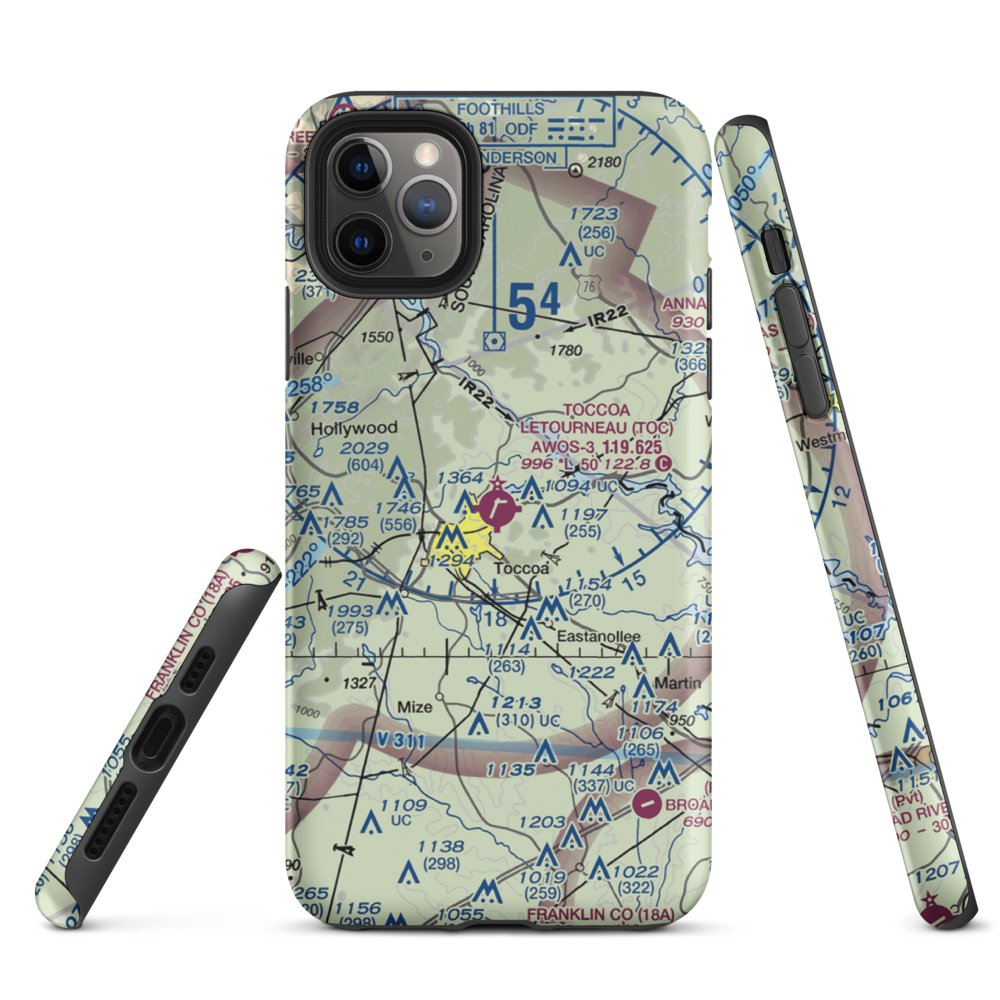 Toccoa Airport - R.G. Letourneau Field (TOC) VFR Sectional  Tough iPhone Case iPhone 11 Pro Max model shown