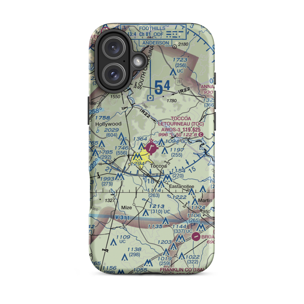 Toccoa Airport - R.G. Letourneau Field (TOC) VFR Sectional  Tough iPhone Case iPhone 16 Plus model shown