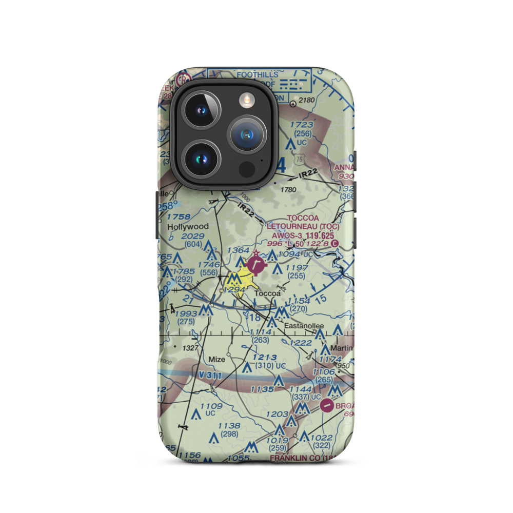 Toccoa Airport - R.G. Letourneau Field (TOC) VFR Sectional  Tough iPhone Case iPhone 16 Pro model shown