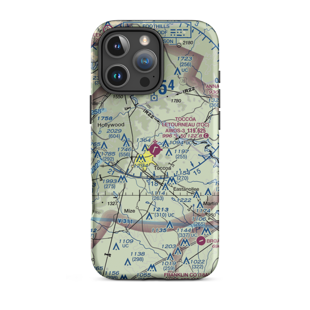 Toccoa Airport - R.G. Letourneau Field (TOC) VFR Sectional  Tough iPhone Case iPhone 16 Pro Max model shown