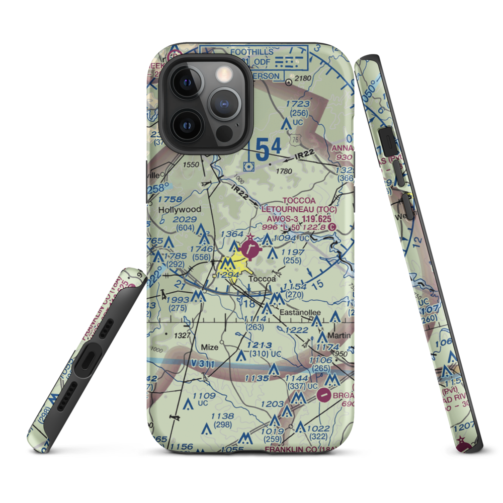 Toccoa Airport - R.G. Letourneau Field (TOC) VFR Sectional  Tough iPhone Case iPhone 12 Pro Max model shown