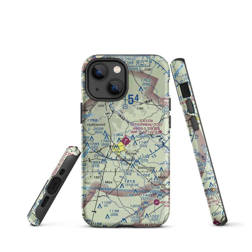 Toccoa Airport - R.G. Letourneau Field (TOC) VFR Sectional  Tough iPhone Case iPhone 13 mini model shown