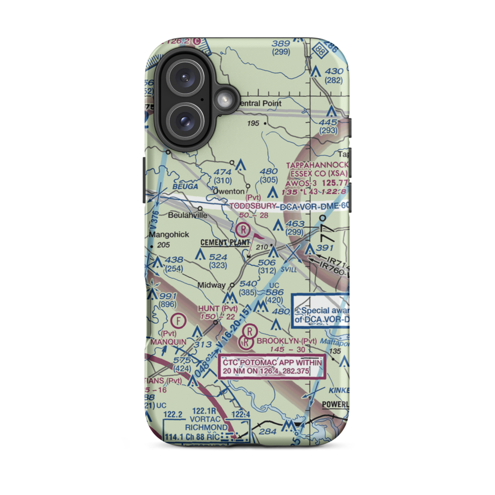 Toddsbury Farm Airport (25VA) VFR Sectional  Tough iPhone Case iPhone 16 Plus model shown