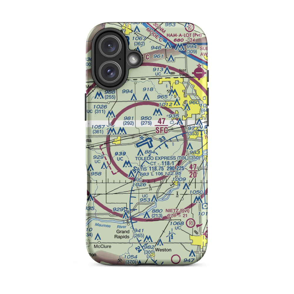 Toledo Express Airport (TOL) VFR Sectional  Tough iPhone Case iPhone 16 Plus model shown