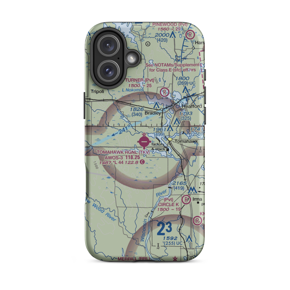 Tomahawk Regional Airport (TKV) VFR Sectional  Tough iPhone Case iPhone 16 Plus model shown