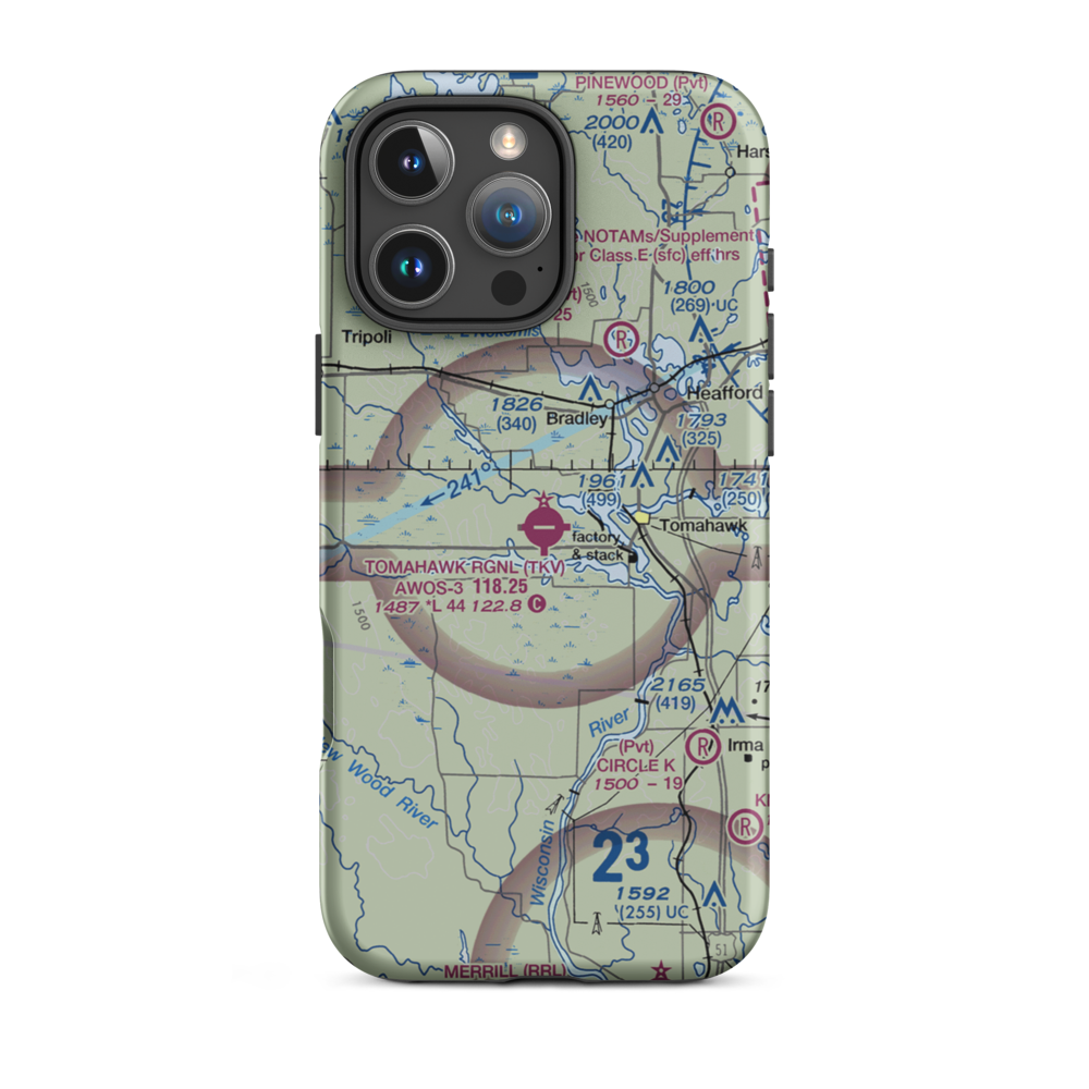 Tomahawk Regional Airport (TKV) VFR Sectional  Tough iPhone Case iPhone 16 Pro Max model shown