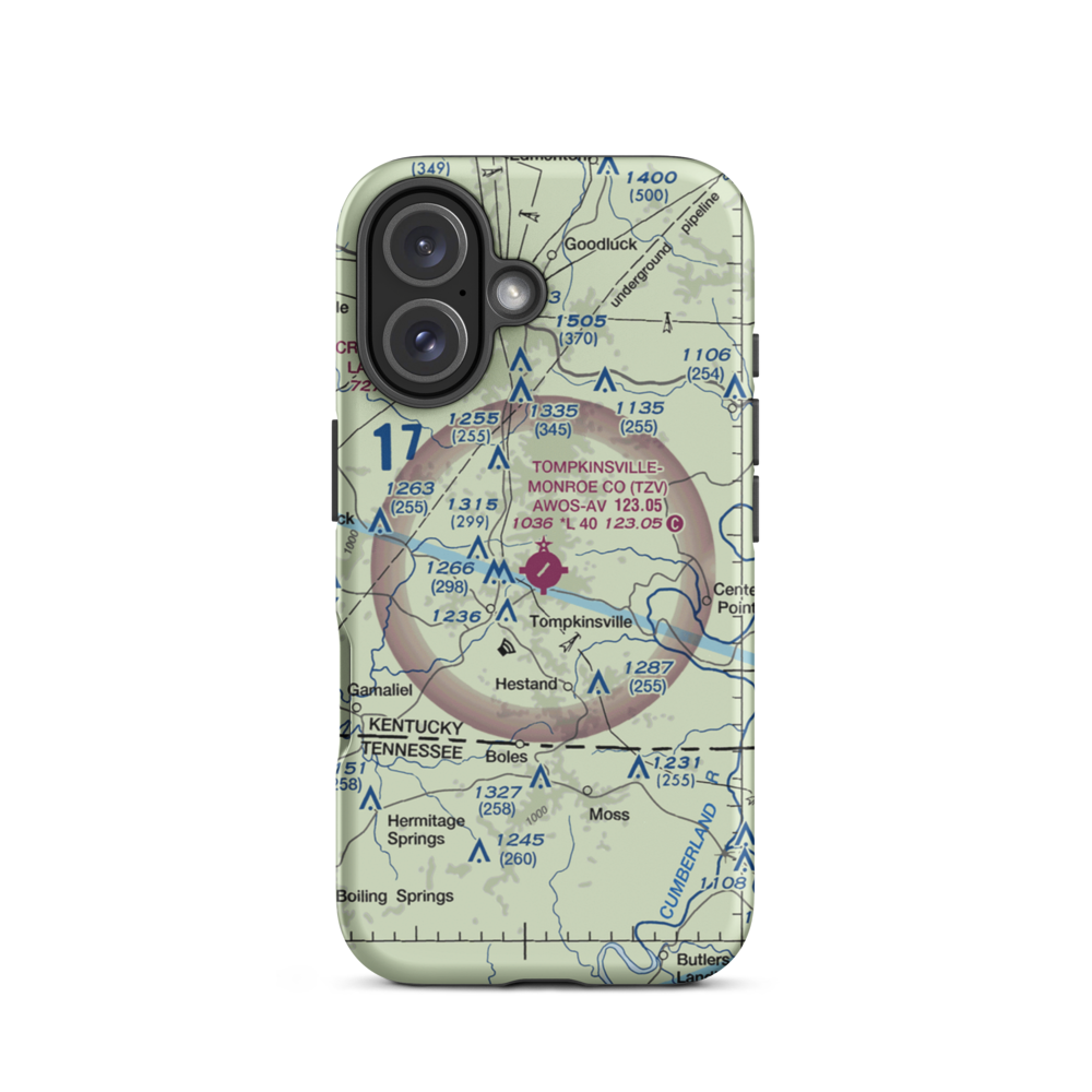 Tompkinsville Monroe County Airport (TZV) VFR Sectional  Tough iPhone Case iPhone 16 model shown
