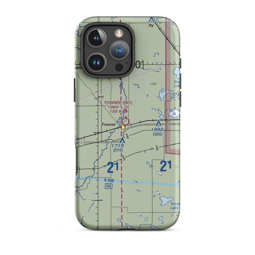 Towner Municipal Airport (D61) VFR Sectional  Tough iPhone Case iPhone 16 Pro Max model shown