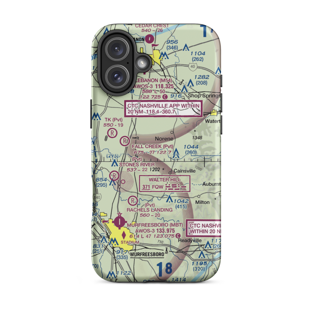 Toy Box Airport (9TN9) VFR Sectional  Tough iPhone Case iPhone 16 Plus model shown