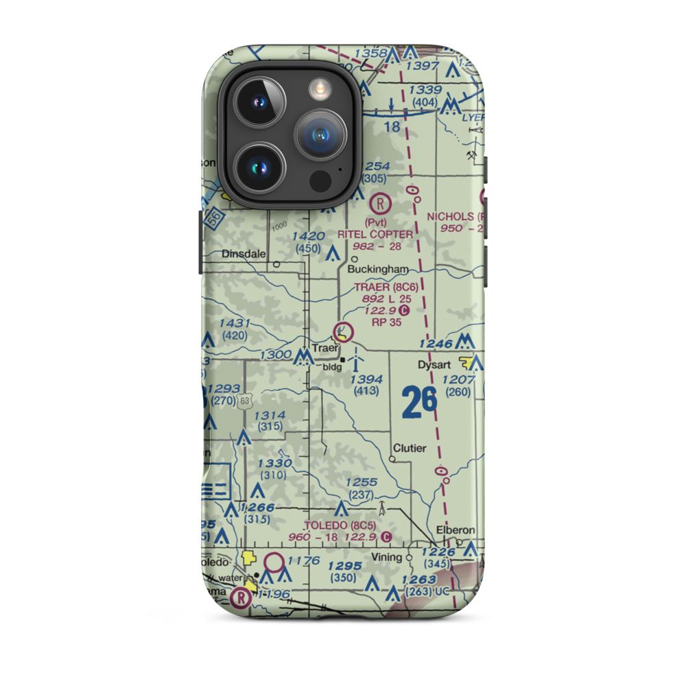 Traer Municipal Airport (8C6) VFR Sectional  Tough iPhone Case iPhone 16 Pro Max model shown