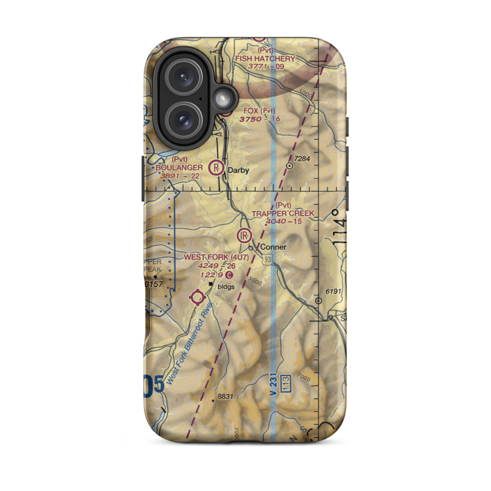 Trapper Creek Strip (MT30) VFR Sectional  Tough iPhone Case iPhone 16 Plus model shown